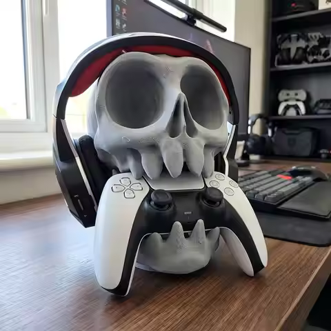3D Printed Gaming Headset Stand Skull-Shaped Gaming Desk Organizer Desktop Storage Stand, PS5/PS4 Co