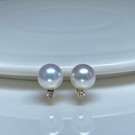 經典鑽石小燈泡日本 Akoya天然海水珍珠日本珍珠18k金珍珠耳環