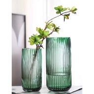 Vertical striped glass vase, cylindrical glass flower vase
