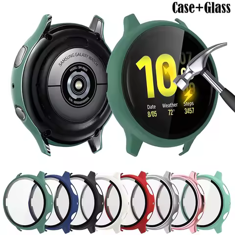 Glass+Case For Samsung Galaxy watch active 2 44mm 40mm All-Around cover bumper+Screen Protector film