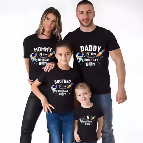 Astronaut Birthday Family T-shirts Family Rocket Matching Fashion Shirt Birthday Boy Tshirts Short S