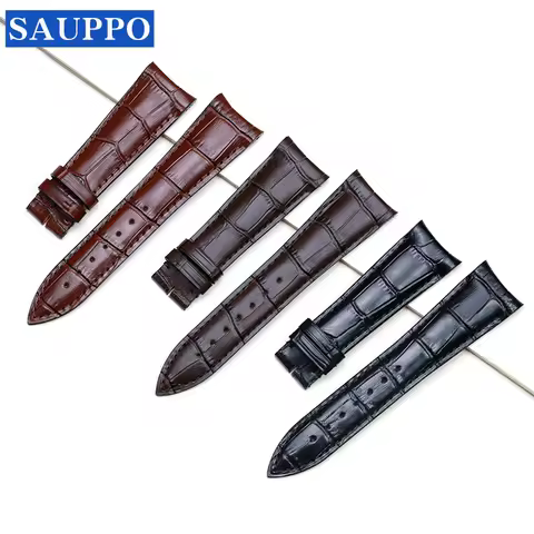 SAUPPO Suitable for Frederique Constant Watch Band First Layer Leather Pin Buckle 23mm Black and Dar