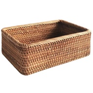 Hand-Woven Rectangular Rattan Wicker Basket Fruit Tea Snack Bread Picnic Cosmetic Storage Box Kitche