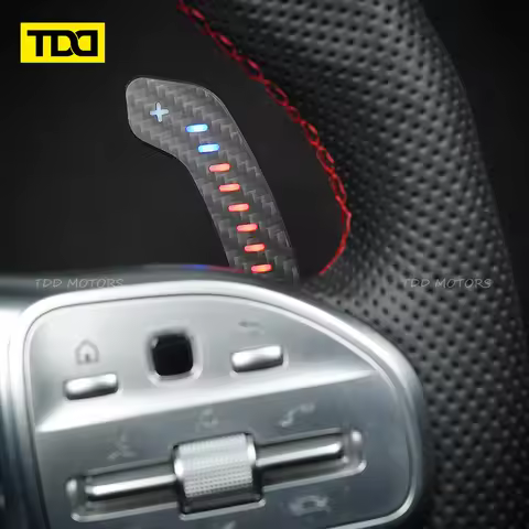 TDD Motors Real Carbon Fiber RPM LED Magnetic Paddle Shifters For Mercedes-Benz AMG C300 G63 CLA GT 