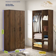 MYHOUSE Furniture Kayu Rak Baju Murah 3 Door Wooden Wardrobe Cabinet Cupboard Clothes Almari Baju Ka