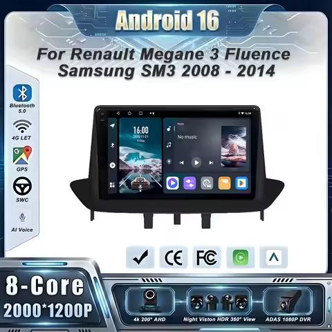 Car GPS Android 16 Auto Radio For Renault Megane 3 Fluence Samsung SM3 2008 - 2014 Multimedia Player