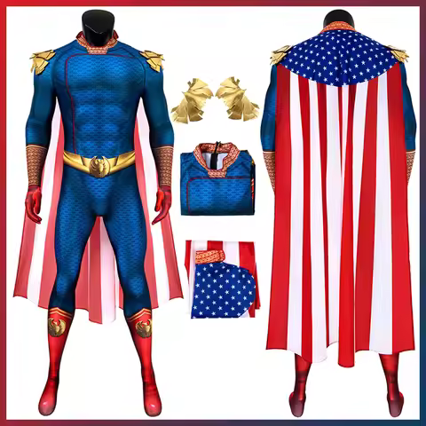 TV Boys Superhero Costume Disguise Homelander Cosplay Fantasy Cloak Jumpsuit Clothing Adult Men Role