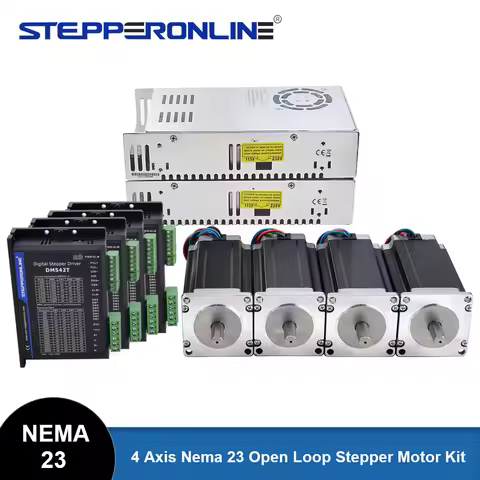 STEPPERONLINE Nema 23 4 Axis CNC Router Kit 3N.m Open Loop Stepper Motor Kit + DM542T Stepper Driver