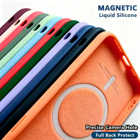 Original Luxury Magnetic Liquid Silicone Case For Iphone 14 12 13 Mini 11 15 Pro Max 7 X Xr Magsafe 