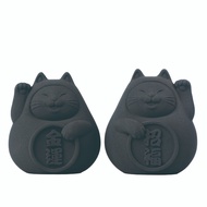 氺の尼 泥研製所胖胖招財招福貓/ 6cm/ 一對/ 備長炭黑
