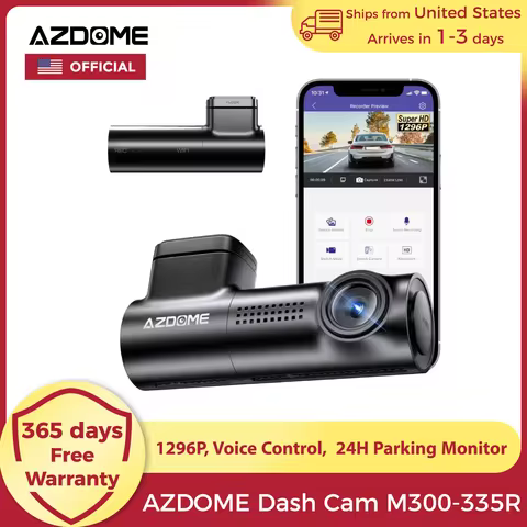 【Overseas Warehouse】AZDOME Dash Cam M300-335R 1296P Dash Camera for Cars Voice Control Car DVR WiFi 