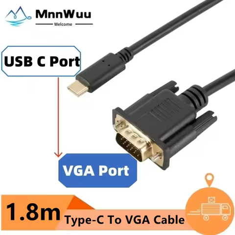 MnnWuu 1.8m USB C To VGA Adapter Cable 1080P Type C To VGA Converter Adapter Cable,for Laptop UHD Ex
