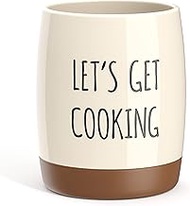 Barnyard Designs Ceramic Utensil Crock Holder with Saying, Rustic Farmhouse Kitchen Countertop Decor, Organizer for Cooking Utensils, Spatulas and Mixing Spoons, 5.5" x 6", Cream/Tan/Black