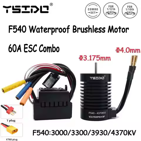 F540 Sensorless Waterproof Brushless Motor 3000/3300/3930/4370KV w/ 60A ESC Combo for 1/10 RC Car Tr