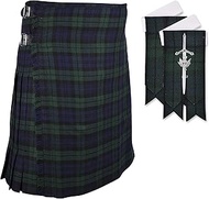 DSS Kilts Scottish 8 Yard Black Watch Tartan Kilt for Men with Matching Sock Flashes and Thistle Kil