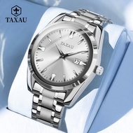 【Kotak Gratis】TAXAU Jam Tangan Anti Air Olevs Pria Putih Original Fashion Stainless Steel Besi Lumin