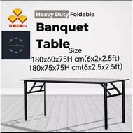 3V 2x6 ft Heavy Duty Foldable Wood Top Banquet Table Folding Function Table Catering Table Buffet Ta