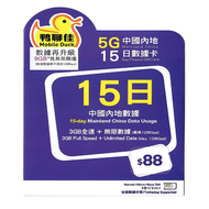 鴨聊佳 【中國內地】 15日 5G 流動數據上網卡 / 數據卡 / 萬能年卡 香港行貨