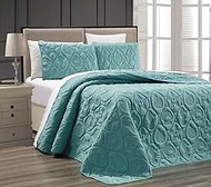 GrandLinen 3-Piece Oversize Quilt Tropical Coast Seashell Beach Queen Size Bedspread Turquoise Blue Coverlet Embossed Bed Cover Set. Sea Shells, Sea Horse, Starfish etc.
