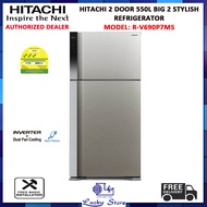 (BULKY) HITACHI R-V690P7MS 550L 2 DOOR BIG 2 STYLISH, DUAL FAN COOLING, INVERTER COMPRESSOR, STABILIZER FREE, MOVABLE TWIST ICE TRAY, 3 TICKS, DUAL SENSING CONTROL,  FREE DELIVERY