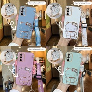 Casing For Samsung Galaxy A15 Case Samsung A05 Case Samsung A05S Case Samsung A11 A12 Case Samsung A13 A14 Case Samsung A32 A04S Case Samsung M11 M12 Case Vanity Mirror Cute Hello Kitty Anime Stand Crossbody Phone Strap Case With Metal Sheet SK
