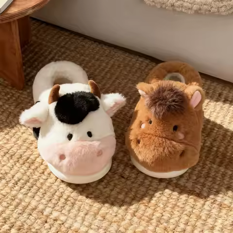 Unisex home slipper women men animal designer indoor shoes woman loafer sliper Funny fuzzy cow horse