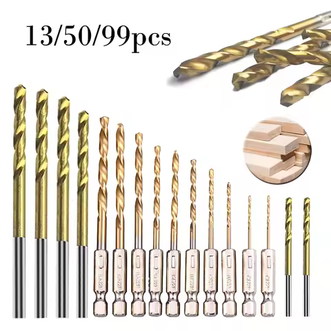 13-99PCS 1.5-6.5mm Hex Shank Titanium Coated HSS Drill Bit Set for Wood/Plastic/Aluminum Metalworkin
