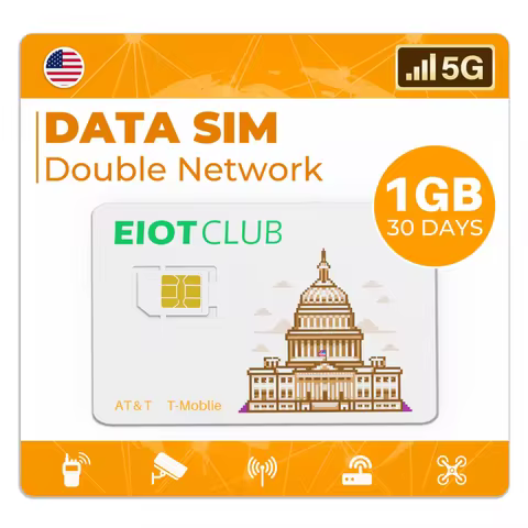 EIOTCLUB USA SIM Card - 1GB 30DAY, 5G/4G LTE Cellular, Support AT&T and T-Mobile, Data-Only SIM Card