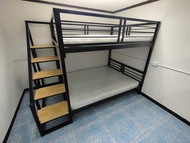 เตียงเหล็ก2 ชั้นบันไดเดิน มีสีขาวและดำ เหล็กกล่องหนา แข็งแรง จัดส่งฟรี