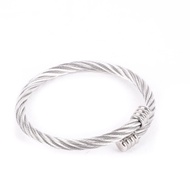 Unisex Stainless Steel Cable Wire Bangle - Silver