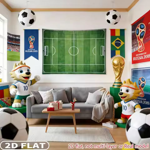 2D FLAT 1pc Studio Props Soccer Field Goal Banner - Multiple Sizes Party Decor with Green Pitch & Go