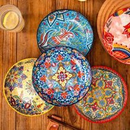 1pc Bohemian Style Ceramic Plate - Diameter 17.5/20 Cm, Ideal For Holiday Feasts And Restaurant Serv