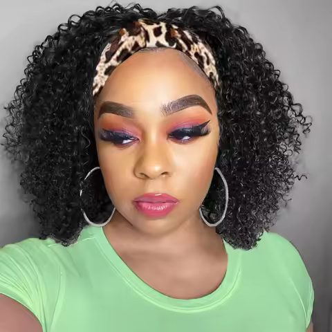 Headband Wig Human Hair Deep Wave None Lace Front Wig Human Hair Machine Made Wigs Curly Human Hair 