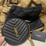 Saint Laurent YSL 魚子醬金LOGO 圓餅鍊包 黑