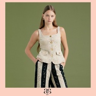 [asv aw24] Kesia Lace Top เสื้อผู้หญิง แขนกุด คอเหลี่ยม แต่งกระเป๋าคู่หน้าและกระดุมทอง ผ้าลูกไม้คอตต
