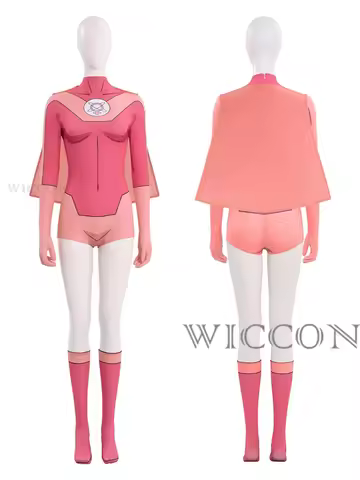 Invincible Pink Atom Eve Jumpsuit Cosplay Pink Cloak Superhero Cape Cosplay Costume Anime Bodysuit H