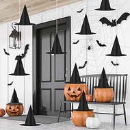 Whaline 47Pcs Halloween Witch Hats & 3D Bat Stickers with 328ft Hanging Rope