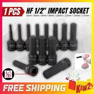 HF 1/2" Impact Deep Socket 6 Point 5-17MM Black Socket Long Socket Impact Socket Bit 5 / 6 / 8 / 9 /