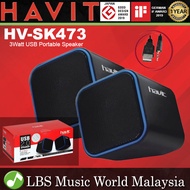 HAVIT HV-SK473 3 Watt USB Portable Mini Speaker with USB or 3.5mm Output - Pair (HVSK473 HV SK473)