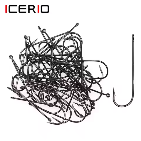 ICERIO 100PCS 16# - 3/0 Long Shank Fine Wire Aberdeen Hook Saltwater Freshwater Fishing Hooks Sabiki