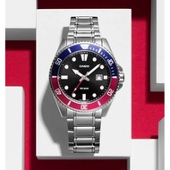 Casio Duro MDV-10D-1A3 Red Blue Bezel Analog Stainless Steel Petite Small Size 38mm Men's Casual Wat