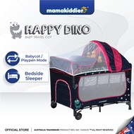 Mamakiddies Happy Dino Portable Infant Baby Cot Playpen Travel Bed With Side Slide Door and Mosquito Net (EN Certified)