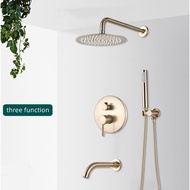 Firte solid brass Brushed Gold Bathroom Shower Set Square round Style Wall Mount Bath Shower Faucet With Rain Shower Head