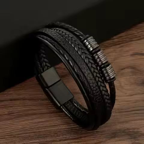 Classic Men's Leather Bracelet 19/21/23cm Hand-woven Multilayer Combination Accessory Fashion Man Je