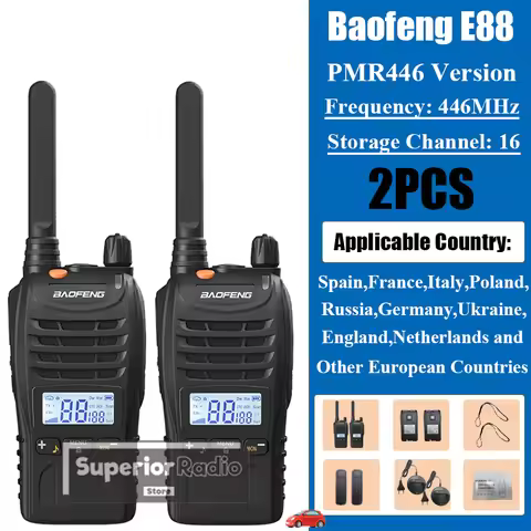 Baofeng E88 Walkie Talkie PMR446 LED Flashlight BF-E88 446.00625-446.19375MHz European Country 16 Ch