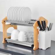Stainless Steel And Wooden Oak Dish Rack Kitchen Cabinet