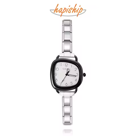 Hapiship 2025 New Fashion Women's Stainless Steel Black Watch Bracelet For Student Friend Wife Birth