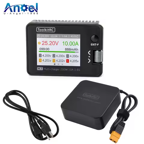 ToolkitRC M7 200W 10A Balance Charger Discharger With ADP100 for 1-6S Lipo Battery Voltage Servo Che