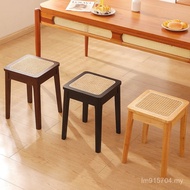 Stackable Stool Dining Table Breathable Square Rattan Bench Spare Household Solid Wood Dining Stool 
