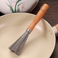Wooden Handle Steel Wire Pot Brush Anti-slip Stainless Steel Pot Brush Kitchen Cleaning Dishwashing Dishwashing Brush Pot Long Handle Pot Brush